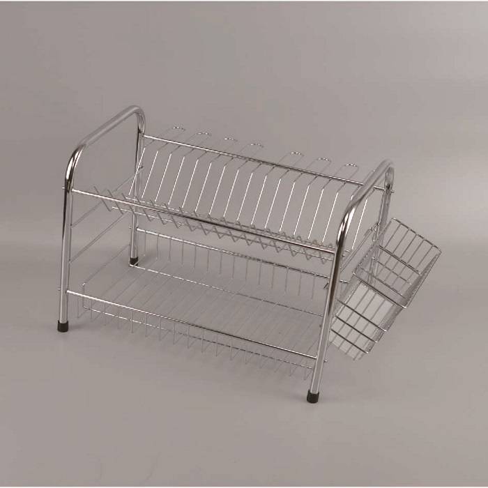 2-Tier Metal Wire Dish Drainer Rack with Cutlery Basket