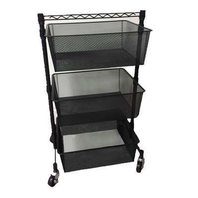 Tall Triple Wavy Diamond Mesh Cart in Gloss Black Coating