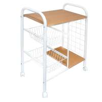 Glossy White Coating Trolley Cart with Wire Basket Drawer